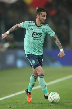 ROME, ITALY - 05.05.2022: James Maddison (Leicester) UEFA Avrupa Konferans Ligi yarı final karşılaşmasında Roma 'daki Olimpiyat Stadyumu' nda Roman v Leicester City.