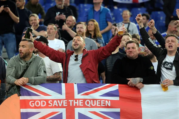 ROME, ITALY - 05.05.2022: Leicesters taraftarları Roma 'daki Olimpiyat Stadyumu' nda oynanan UEFA Avrupa Konferans Ligi yarı final karşılaşmasını bekliyorlar.