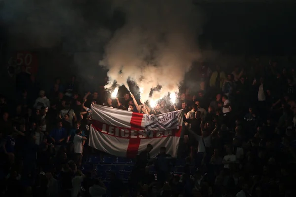 Roma Italia 2022 Hinchas Leicester Durante Partido Semifinales Uefa Europa —  Fotos de Stock