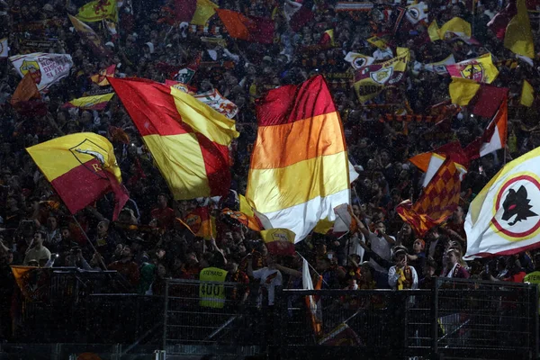 Rome Italy 2022 Flags Roma Fans Під Час Півфінального Матчу — стокове фото