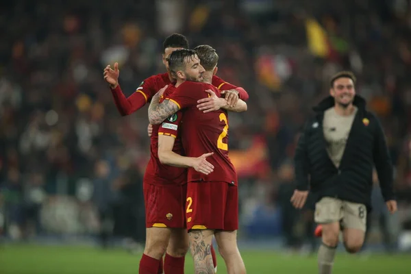 Rome Italy 2022 Roma Players Celebrates Victory End Uefa Europa —  Fotos de Stock