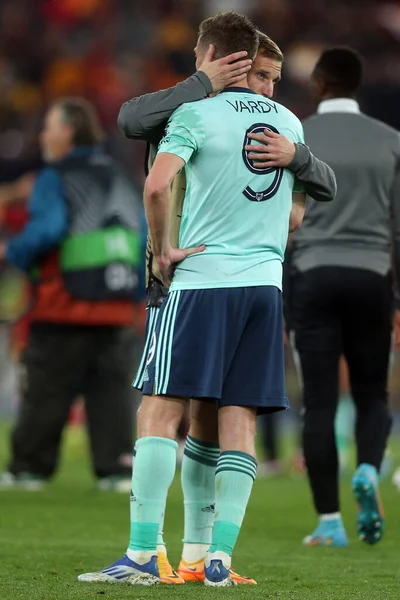 ROME, ITALY - 05.05.2022: UEFA Avrupa Konferans Ligi yarı final karşılaşması sonunda Jamie Vardy (Leicester) Roma 'daki Olimpiyat Stadyumu' nda Roman v Leicester City.