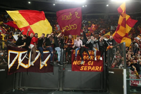 Rome Italy 2022 Roma Supporters Curva Sud Celebrates Victory End — Stock Fotó