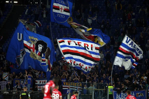 Rome Italy 2022 Flags Sampdoria Supporters Italian Serie Football Match — Stock Fotó