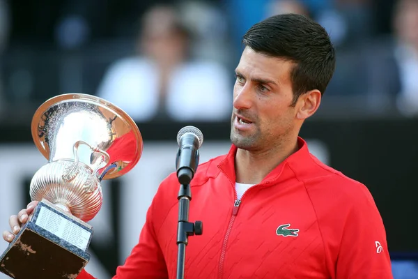 Roma Italia 2022 Cerimonia Premiazione Novak Djokovic Vince Trofeo Nella — Foto Stock