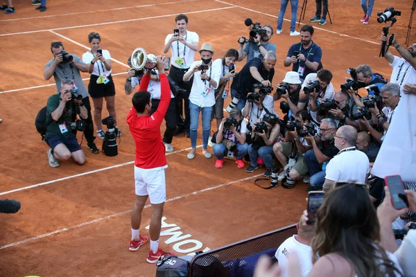 Rome Italy 2022 Novak Djokovic Wins Trophy Final Match Tsitsipas — Stockfoto