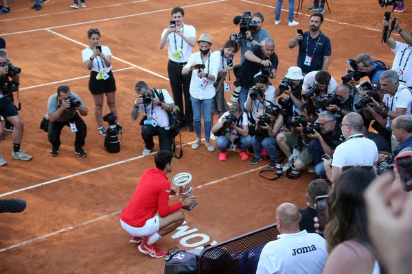 Roma Itália 2022 Novak Djokovic Vence Troféu Partida Final Contra — Fotografia de Stock