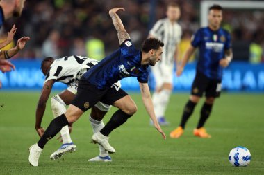 ROME, İtalya - 11.05.2022: FC JUVENTUS TURIN 'e karşı FC INTERNAZIONALE MILAN' ın Roma 'daki Olimpiyat Stadyumu' nda oynanan İtalya Kupası Finali 2022 Kupası 'nda eylem halindedir.