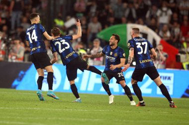 ROME, İtalya - 11.05.2022: FC JUVENTUS TURIN 'e karşı FC INTERNAZIONALE MILAN' ın Roma 'daki Olimpiyat Stadyumu' nda oynanan İtalya Kupası Finali 2022 Kupası 'nda eylem halindedir.