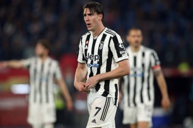 ROME, İtalya - 11.05.2022: FC JUVENTUS TURIN 'e karşı FC INTERNAZIONALE MILAN' ın Roma 'daki Olimpiyat Stadyumu' nda oynanan İtalya Kupası Finali 2022 Kupası 'nda eylem halindedir.