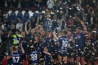 ROME, İtalya - 11.05.2022: FC JUVENTUS TURIN 'e karşı FC INTERNAZIONALE MILAN' ın Roma 'daki Olimpiyat Stadyumu' nda oynanan İtalya Kupası Finali 2022 Kupası 'nda eylem halindedir.