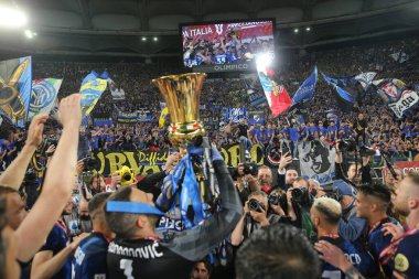 ROME, İtalya - 11.05.2022: FC JUVENTUS TURIN 'e karşı FC INTERNAZIONALE MILAN' ın Roma 'daki Olimpiyat Stadyumu' nda oynanan İtalya Kupası Finali 2022 Kupası 'nda eylem halindedir.