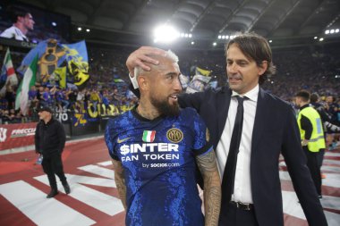 ROME, İtalya - 11.05.2022: FC JUVENTUS TURIN 'e karşı FC INTERNAZIONALE MILAN' ın Roma 'daki Olimpiyat Stadyumu' nda oynanan İtalya Kupası Finali 2022 Kupası 'nda eylem halindedir.