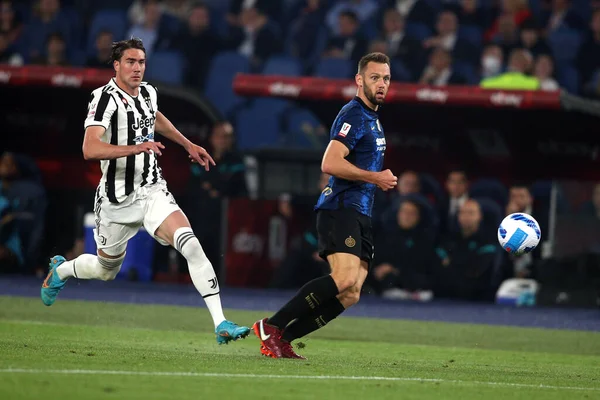 ROME, Italy - 11.05.2022:   in action during the football match Italy Cup Final 2022 Trophy  between FC JUVENTUS TURIN VS FC INTERNAZIONALE MILAN  at Olympic stadium in Rome