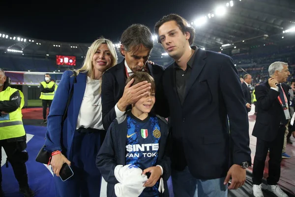 Rome Italy 2022 Simone Inzaghi Celebrates Victory His Family Football — Foto Stock