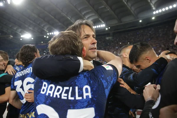 โรม ตาล 2022 Simone Inzaghi Coach Inter ฉลองถ วยช ยชนะในตอนท — ภาพถ่ายสต็อก