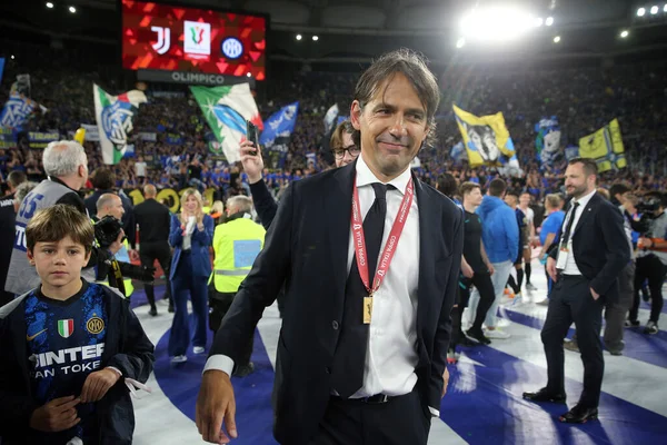 Rome Italy 2022 Simone Inzaghi Celebrates Victory His Family Football — ストック写真