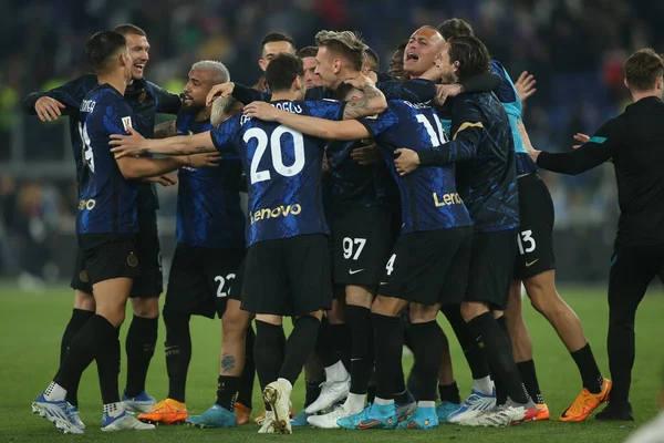 Rome Italy 2022 Inter Players Celebrates Victory End Football Match — Foto de Stock