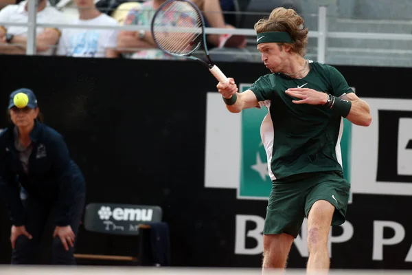 stock image ROME, ITALY - 10.05.2022: ANDREY RUBLEV (RUSSIAN) play game against F.KRAJINOVIC (SERBIA) during their single men round match in the Internazionali BNL D'Italia at Foro Italico in Rome, Italy on May 10, 2022.