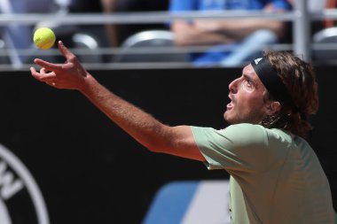 ROME, ITALY - 12.05.2022: K.KHACHANOV (RUS)  play game against S.TSITSIPAS (GREEK) during their single men round match in the Internazionali BNL D'Italia at Foro Italico in Rome, Italy on May 12, 2022.