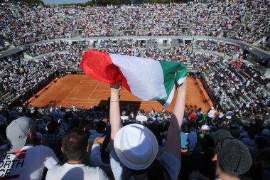 ROME, ITALY - 12.05.2022: Supporters J.SINNER (ITALY) during their single men round match in the Internazionali BNL D'Italia at Foro Italico in Rome, Italy on May 12, 2022.