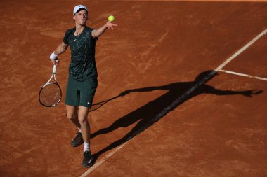ROME, ITALY - 12.05.2022: F.KRAJINOVIC (SRB) play game against J.SINNER (ITALY) during their single men round match in the Internazionali BNL D'Italia at Foro Italico in Rome, Italy on May 12, 2022.