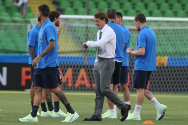 ROME, İtalya - 07.06.2022: MANCINI ROBERTO UEFA Uluslar Ligi 2023 futbol karşılaşmasından önce İtalya ile Hungary arasında oynanan Orogel Stadyumu-Dino Manuzzi maçı, 07 Haziran 2022.