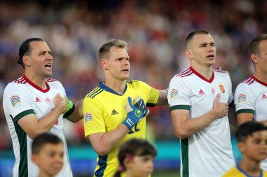 ROME, İtalya - 07.06.2022: Macaristan milli takımı, 2007 Haziran 2022 tarihinde Cesena 'daki Orogel Stadyumu-Dino Manuzzi maçında İtalya ile Hungary arasındaki UEFA Milletler Ligi 2023 futbol karşılaşmasından önce marş çaldı..
