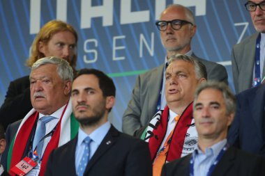 ROME, İtalya - 07.06.2022: Viktor Orban UEFA Milletler Ligi 2023 maçında İtalya ile HUngary arasında oynanan Orogel Stadyumu-Dino Manuzzi maçında.