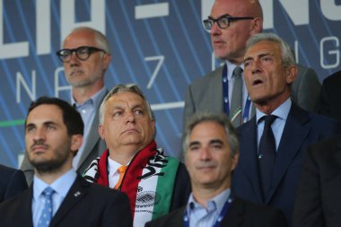 ROME, İtalya - 07.06.2022: Viktor Orban, Gravina UEFA Milletler Ligi 2023 futbol karşılaşması sırasında İtalya ile Hungary arasında Cesena 'da oynanan Orogel Stadyumu-Dino Manuzzi maçında 07 Haziran 2022.