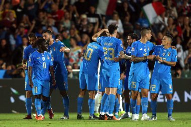 ROME, İtalya - 07.06.2022: LORENZO PELLEGRINI (ITALY), 7 Haziran 2022 tarihinde Cesena 'da oynanan Orogel Stadyumu-Dino Manuzzi maçında İtalya ile Hungary arasında oynanan UEFA Milletler Ligi 2023 futbol karşılaşmasında golü attı ve kutladı..