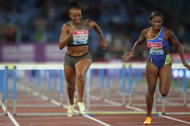 ROME, İtalya - 09.06.2022: CAMACHO-QUINN Jasmine (PUR) IAF Wanda Diamond League 'de 100 metre engelli kadınlar - Roma' daki Stadio Olimpico 'da Golden Gala toplantısı 2022. 