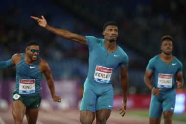 ROME, İtalya - 09.06.2022: KERLEY Fred IAAF Wanda Diamond League 'de 100 M MEN yarışacak ve kazanacak - Roma' daki Stadio Olimpico 'da Golden Gala toplantısı 2022. 
