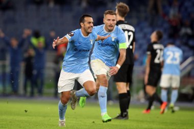 Roma, İtalya 13.10.2022: Lazio 'lu Pedro golü 2-1 attı ve UEFA Avrupa Ligi 2022 / 2023 Grup f, 4. gün, S.S. Lazio - Sturm Graz maçını 13 Ekim 2022' de Roma Olimpiyat Stadyumu 'nda kutladı.