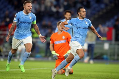 Roma, İtalya 13.10.2022: Lazio 'lu Pedro golü 2-1 attı ve UEFA Avrupa Ligi 2022 / 2023 Grup f, 4. gün, S.S. Lazio - Sturm Graz maçını 13 Ekim 2022' de Roma Olimpiyat Stadyumu 'nda kutladı.