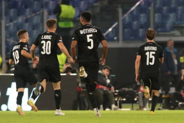 Roma, İtalya 13.10.2022: Sturm Graz 'ın Boving of Sturm Graz maçı 2-2' lik skorla sonuçlandı ve UEFA Avrupa Ligi 2022 / 2023 Grup f, 4. gün, S.S. Lazio - Sturm Graz maçını 13 Ekim 2022 'de Roma Olimpiyat Stadyumu' nda kutladı.