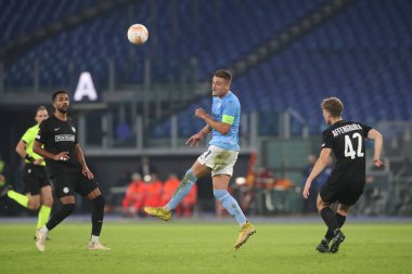 Roma, İtalya 13.10.2022: Sturm Graz 'dan MIlinkoviç ve Dante, UEFA Avrupa Ligi 2022 / 2023 F Grubu, 4. gün, S.S. Lazio ve Sturm Graz 13 Ekim 2022' de Roma Olimpiyat Stadyumu 'nda karşı karşıya.