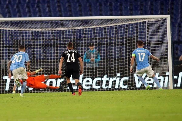 Rome Italy 2022 Immobile Lazio Score Penalty Celebrates Uefa Europa — Stock Photo, Image