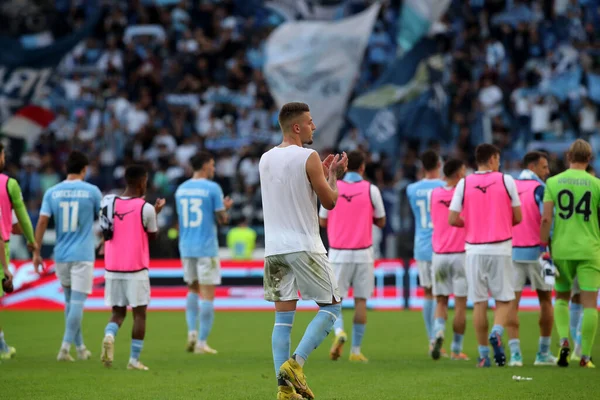 Roma Italia 2022 Milinkovic Lazio Saluda Los Aficionados Final Del — Foto de Stock