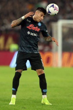 Roma, İtalya 23.10.2022: İtalya Futbol Şampiyonası Serie A 2022-2023, İtalya 'nın başkenti Roma' da bulunan Olimpiyat Stadyumu 'nda AS Romanlar ve Napoli Calcio arasında oynanan karşılaşma..
