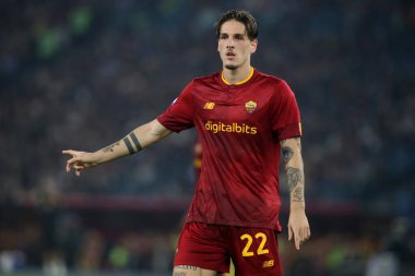 Roma, İtalya 23.10.2022: Nicolo Zaniolo (AS ROMA) İtalya Futbol Şampiyonası Serie A 2022-2023, İtalya 'nın başkenti Roma' da bulunan Olimpiyat Stadyumu 'nda AS Romanlar ve Napoli Calcio arasında oynanan karşılaşma..