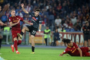 Roma, İtalya 23.10.2022: İtalya Futbol Şampiyonası Serie A 2022-2023, İtalya 'nın başkenti Roma' da bulunan Olimpiyat Stadyumu 'nda AS Romanlar ve Napoli Calcio arasında oynanan karşılaşma..