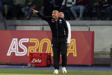 Roma, İtalya 23.10.2022: Luciano Spalletti teknik direktör Napoli İtalya Futbol Şampiyonası Serie A 2022-2023, AS Romanlar Napoli Calcio 'ya karşı Roma Olimpiyat Stadyumu' nda oynanan karşılaşma sırasında görev başında.