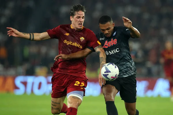 Ρώμη Ιταλία 2022 Nicolo Zaniolo Roma Juan Jesus Napoli Δράση — Φωτογραφία Αρχείου