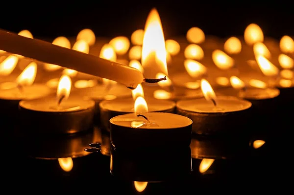 Adventing Candles Burning Christmas Night Bokeh Shot — Foto Stock