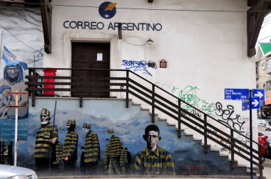 Downtown Ushuaia colorful tourist center with shops and restaurants in Tierra del Fuego National Park Ushuaia