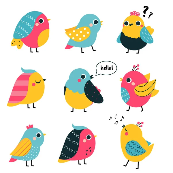 Cute Birds Vector Collection Funny Cartoon Birds Elements — Stock Vector