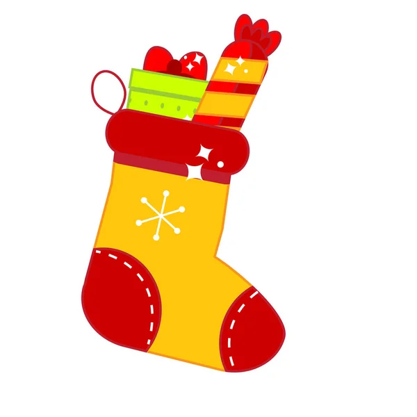Chaussette Noël Avec Cadeaux Bonbons Sucrés Boîte Nouvel Cadeau Stoking — Image vectorielle