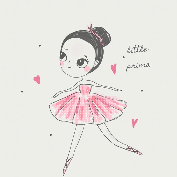 Cute Ballerina Girl Dancing Tutu Skirt Illustration Children Prints Posters — Stock Photo, Image