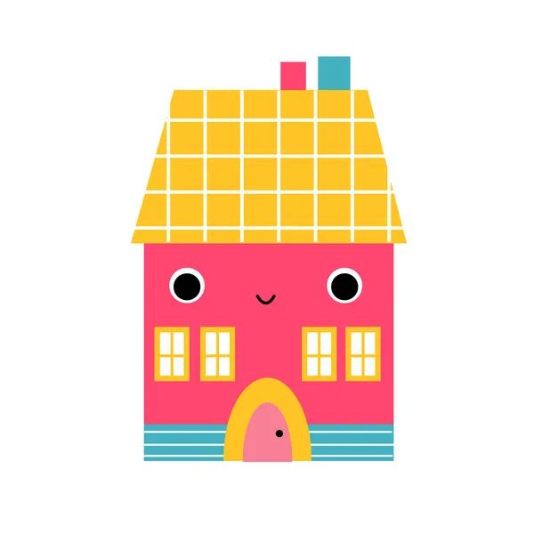 Cute Cartoon House Child Style Happy Cozy Home Vector Clip — Stock Vector